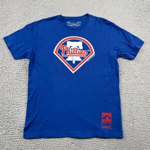 Mitchell & Ness T-Shirt Mens L Blue Phillies Cooperstown Collection Short Sleeve